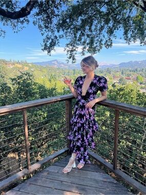 Black Floral Maxi Dress with Pink & Purple Tulip Print WAYF